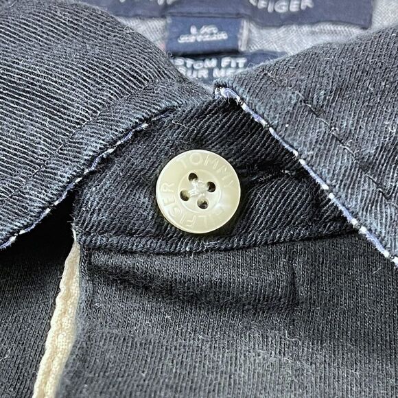 Tommy Hilfiger Polo‎ Shirt Mens Large L Black Striped Custom Fit Short Sleeve - Picture 4 of 8